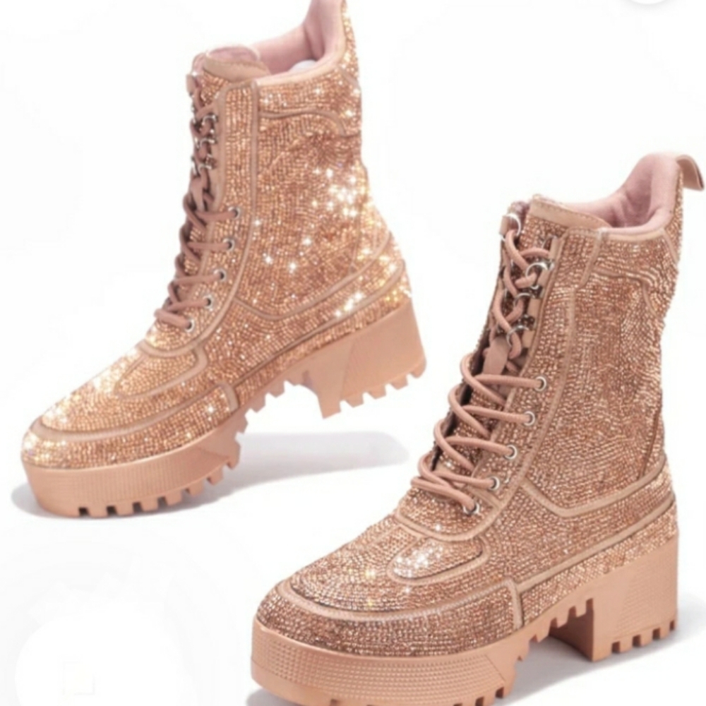 Gently worn Rhinestone Combat Boots (Cape Robin)